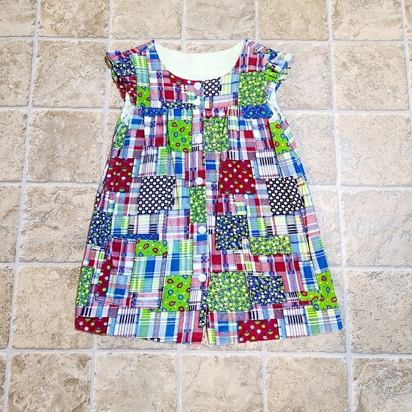 Vintage Hand Made 1960s Corduroy Patchwork Red Dress With Buttons - Picture 2 of 3